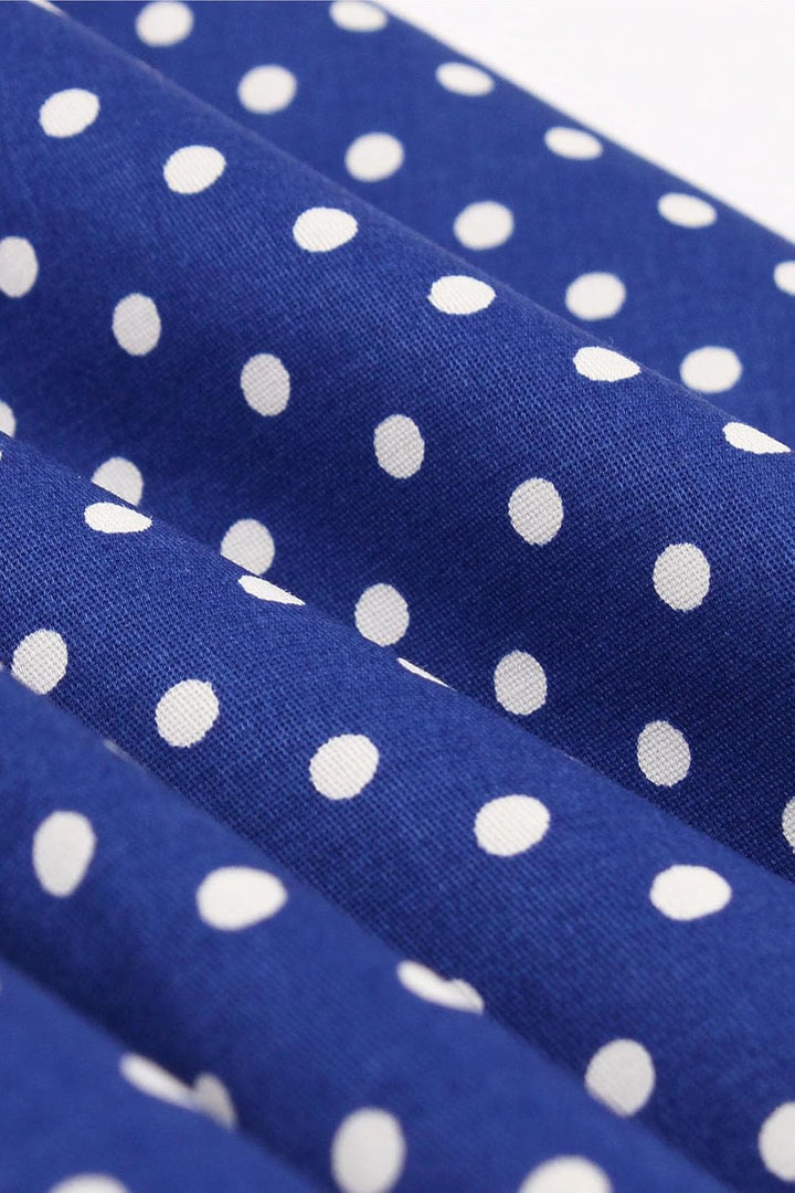 AXOE Damen 60er Jahre Kleid Cocktailkleid Abendkleid mit 3/4 Ärmel S Blau Polka Dots, S Blau Polka D