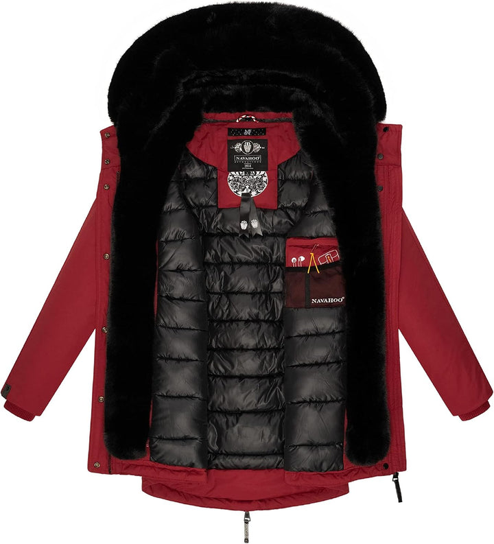 Navahoo Damen Warmer Winterparka mit doppelter Kunstpelz-Kapuze Sweety Deluxe XS-XXL XS Blood Red, X