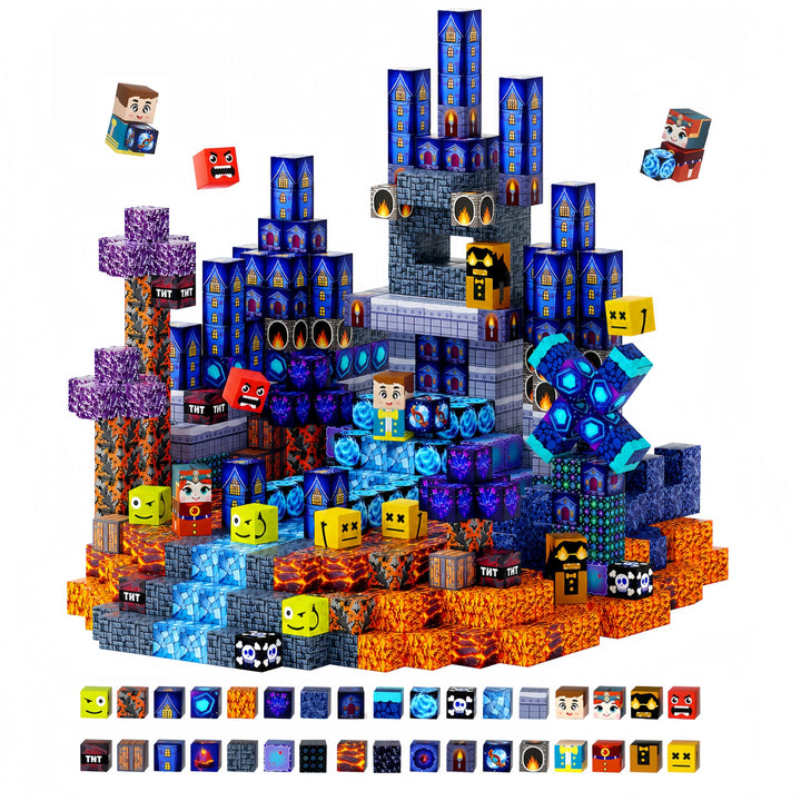 Magnetische Bausteine, 200 Stück Magnetbausteine ab 3 4 5 6 7 8 9 Blaue Burg Schloss der Ritter, Bla