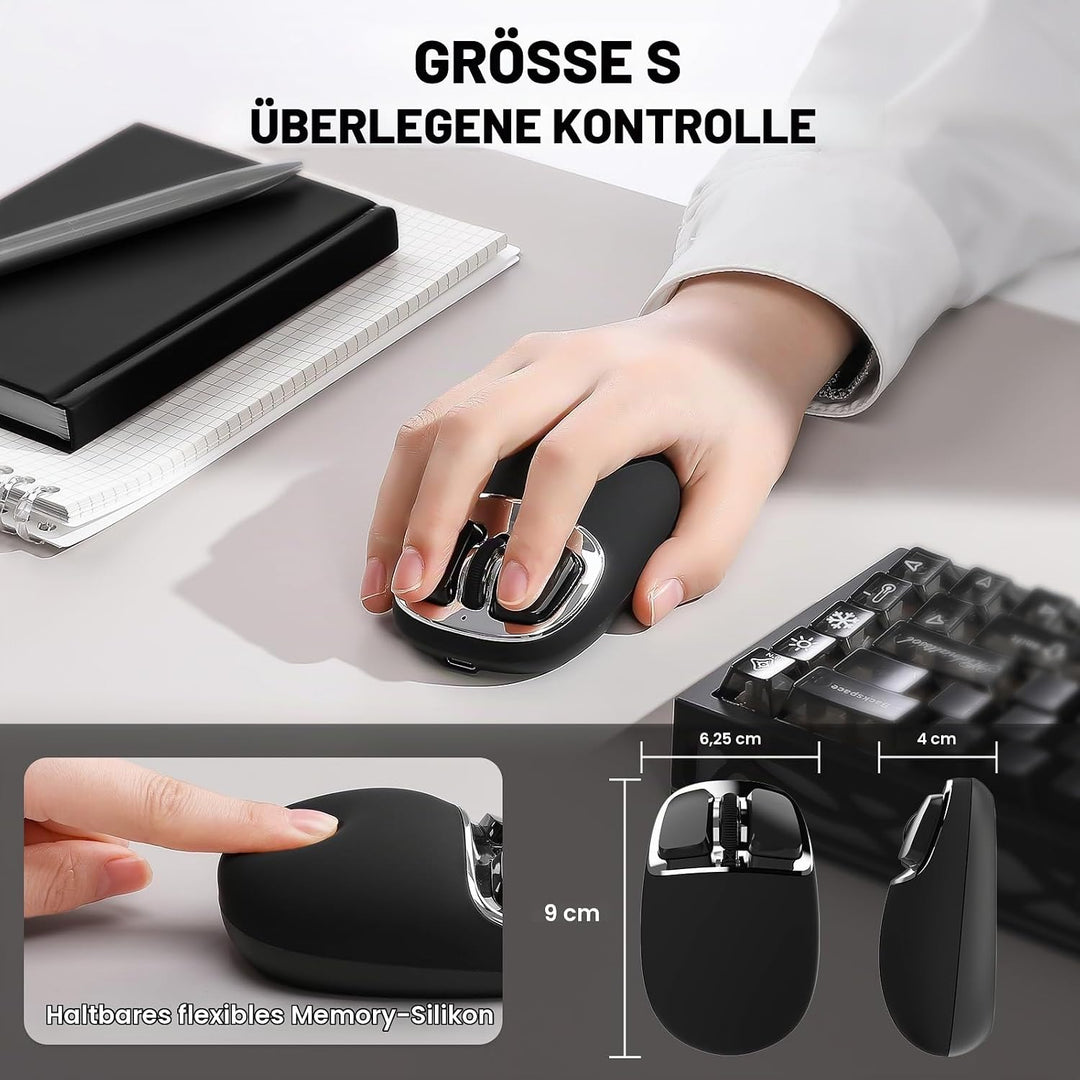 YUNZII C1 Silikon-Funkmaus,Tri-Mode 2,4 GHz/USB-C/Bluetooth Maus, 4800 DPI Optisches Abtastung, 6 Ve