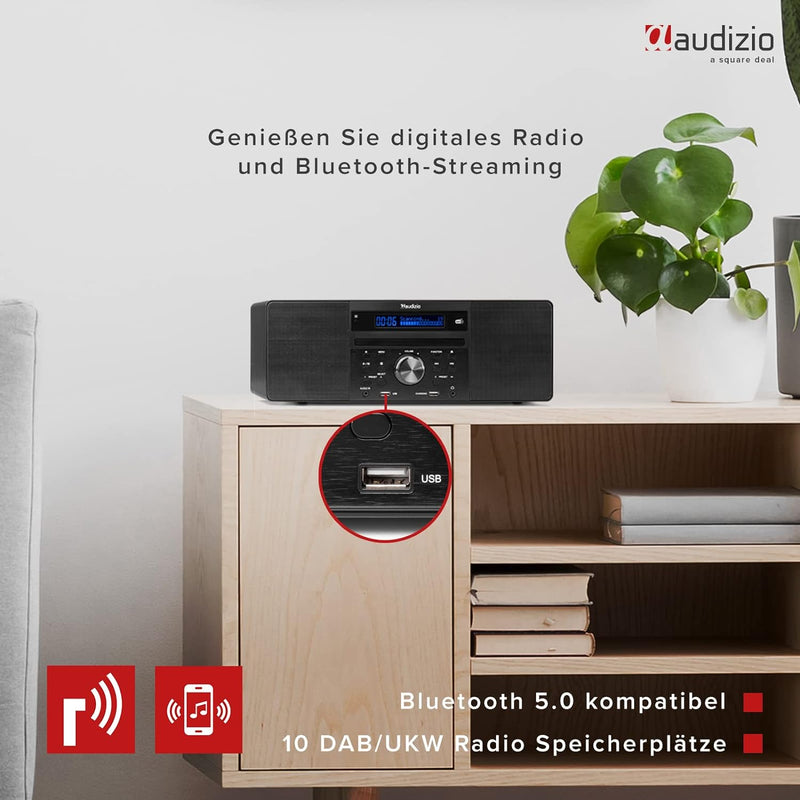 Audizio Prato - DAB Radio mit CD Player, MP3-Player, Bluetooth Radio, USB, DAB+, FM-UKW, Fernbedienu