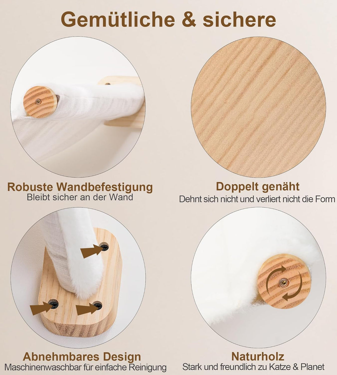 Kletterwand Katzen, Wandmontiertes Katzenhängematte, Kratzbaum Wand, Kiefernholz Katzenregal mit Vli