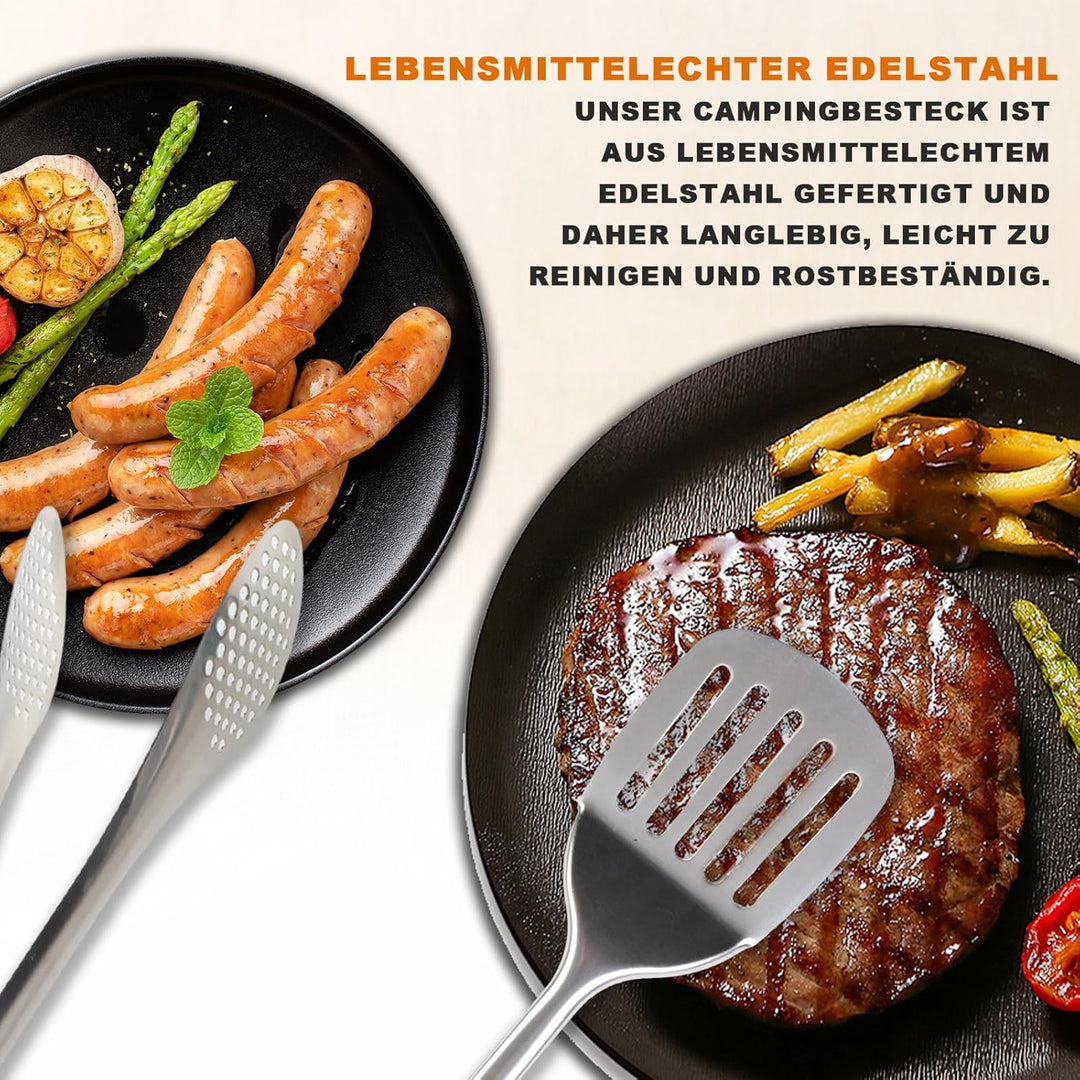 36 Stück Camping Kochutensilien Set, Edelstahl Campinggeschirr Kit mit Organizer Rucksack & 10 Grill