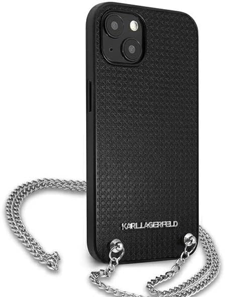 KARL LAGERFELD Leder Strukturiert und Kette – iPhone 13 Hülle (Schwarz)