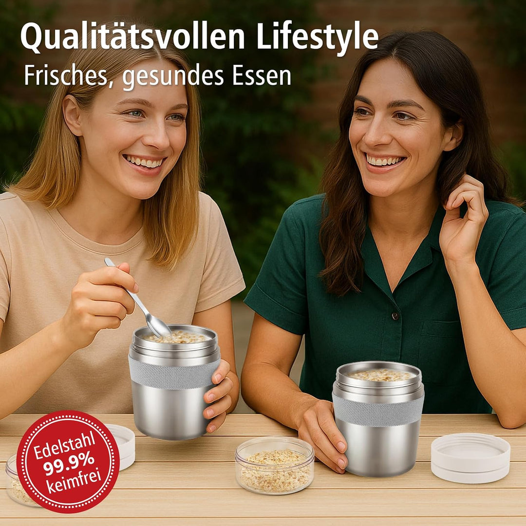 Edelstahl Müslibecher to go mit Löffel, Joghurtbecher to go 720ml | Doppelwandiger Vakuum-Isolier Jo