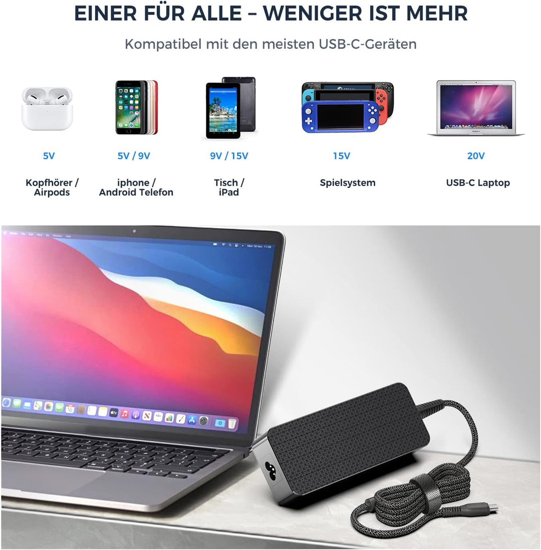 KFD 100W USB-C Ladegerät Netzteil für ASUS ROG Flow Z13 GZ301ZE-LC032W GX551 GX703 USB PD Dell XPS A