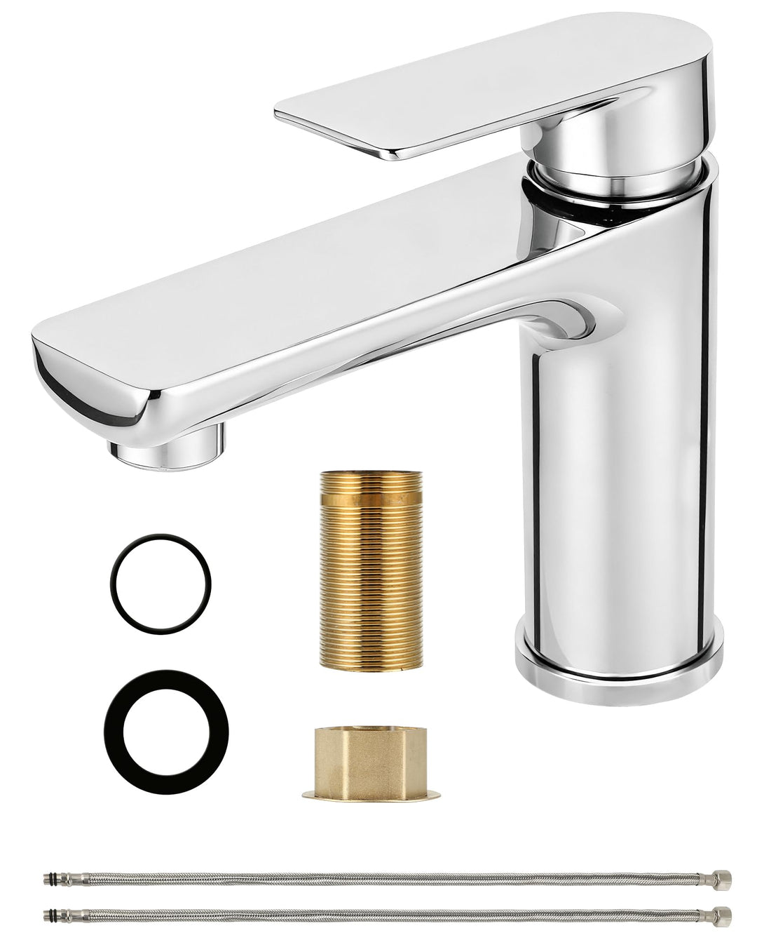 Wasserhahn Bad Edelstahl - Einhebelmischer Waschbecken - Bad Wasserhahn mit 60 mm Anschlussschlauch,