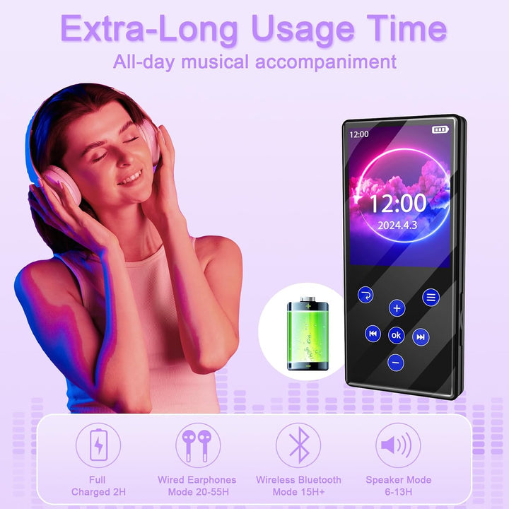 128GB MP3 Player mit Bluetooth MP3-Player mit Eingebauter HD Lautsprecher 450mAh Akku HiFi Sound Fun