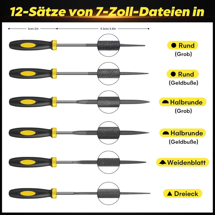 FZENeast Feilen Set, 17tlg Metallfeile mit Aufbewahrungstasche,Flachfeile/Dreikantfeile/Halbrundfeil