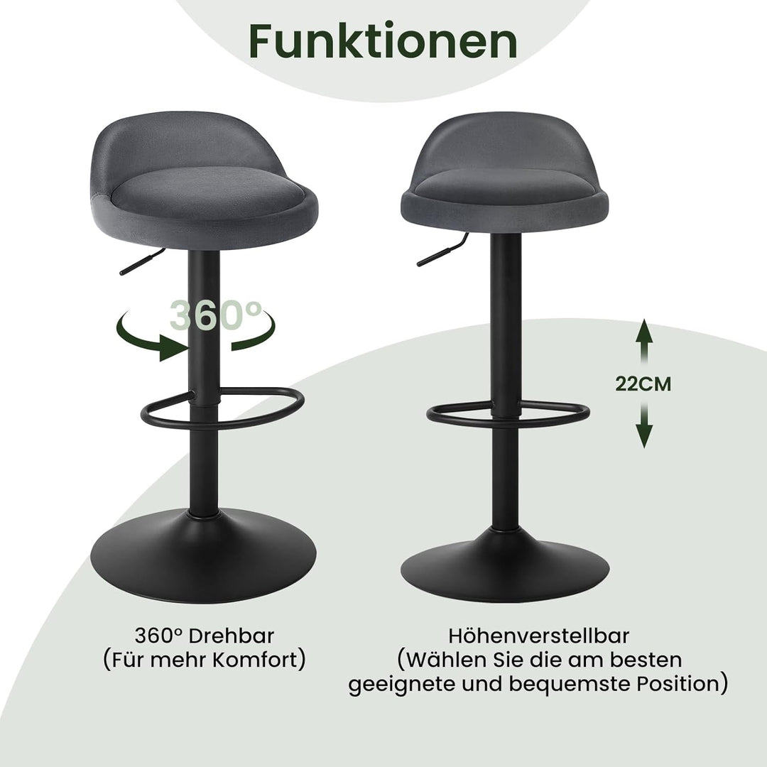 EUGAD Barhocker 2er Set 360° Drehstuhl Barstuhl mit Rückenlehne Fussstütze 120kg belastbar höhenvers