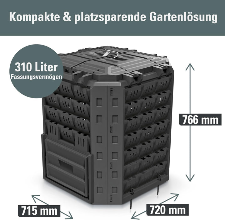 Prosperplast Komposter Compobox 310 L – Gartenkomposter aus robustem Kunststoff, einfache Montage, g