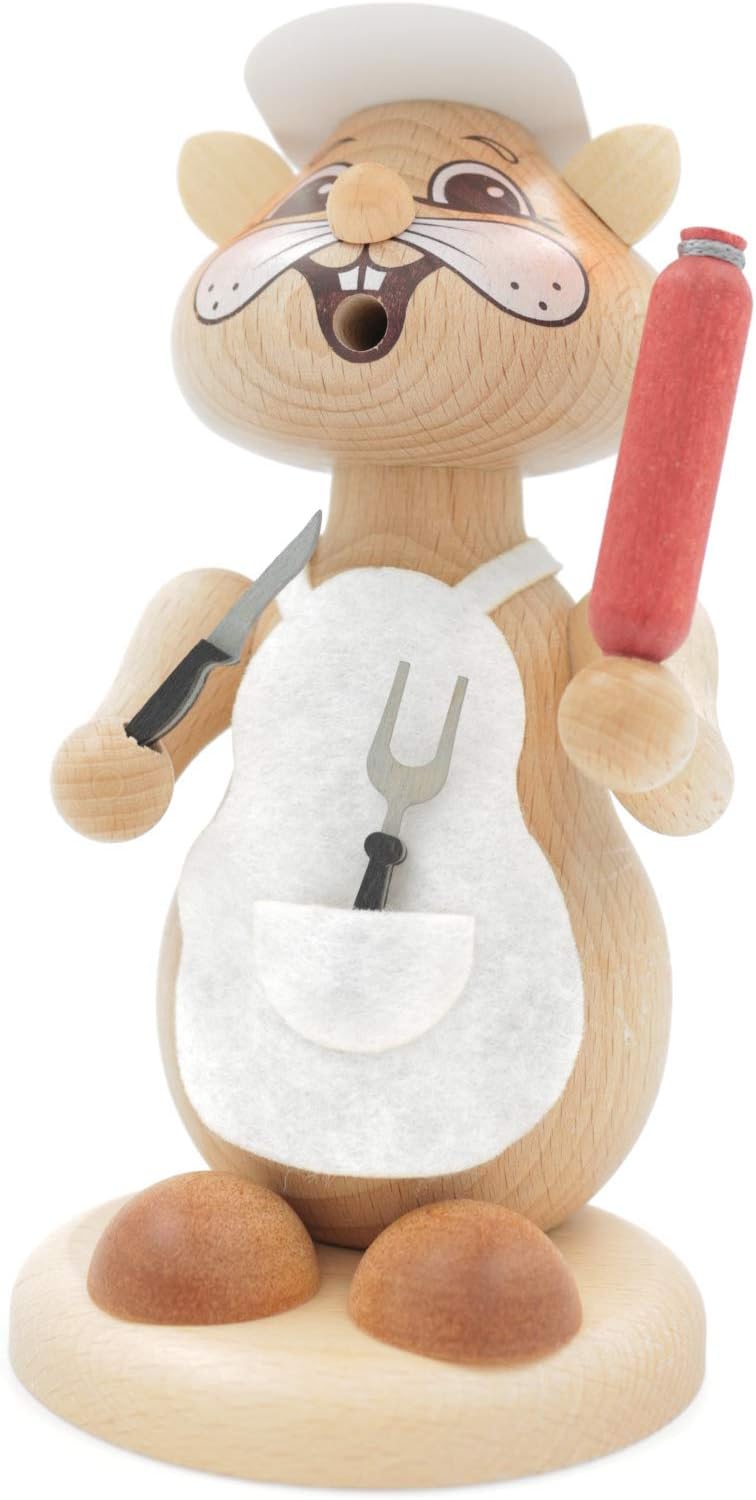 Kuhnert - Erzgebirgische Holzkunst Räuchermann Räucherfigur Hamster 20cm - Fleischer, Fleischer