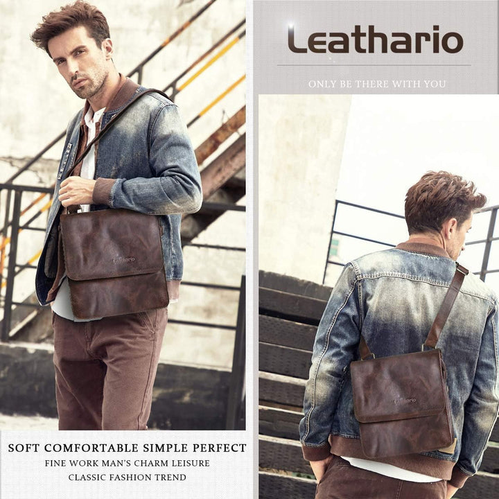 Leathario Herren Leder umhängetasche messger Bag Ledertasche für Business Retro Braun, Braun