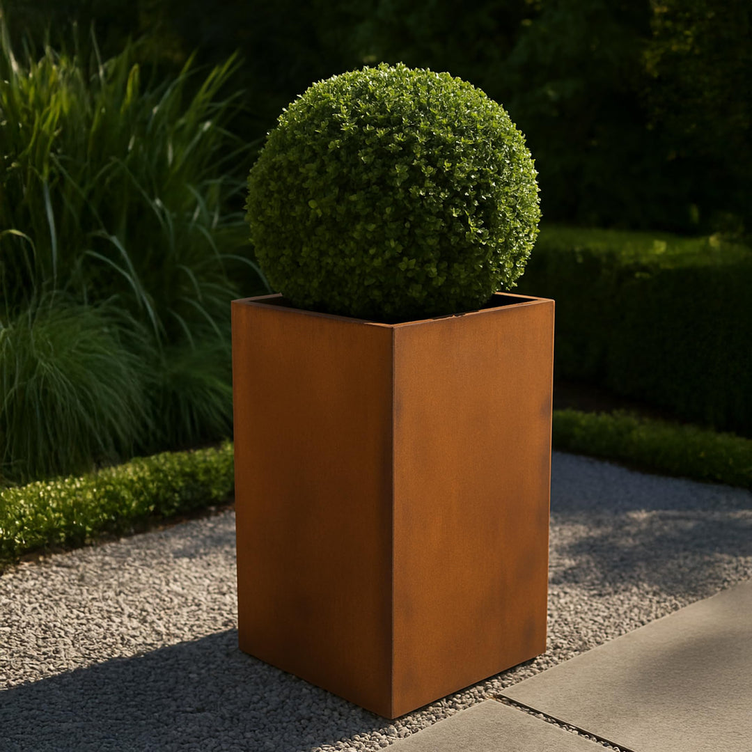Köhko® Designer-Blumenkübel aus Cortenstahl Viva 27 x 27 x 67 cm | Pflanztopf in Edelrost-Optik L27