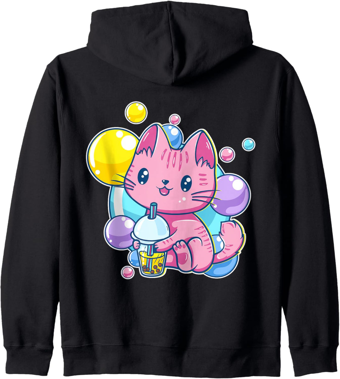 90er Kawaii Aesthetic Pink Pastell Chibi Katze Bubble Tea Kapuzenjacke