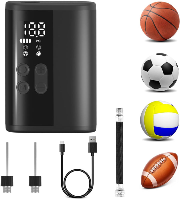 Woowind P101 Ballpumpe Elektrisch mit 12 PSI, 4000mAh Power Bank, LED Licht, Auto-Stop, für Fussball