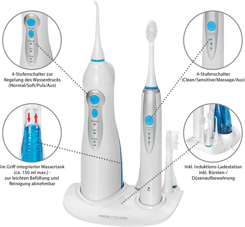 ProfiCare Dental-Center, Schallzahnbürste mit Munddusche für optimale Zahnpflege, elektrische Zahnbü