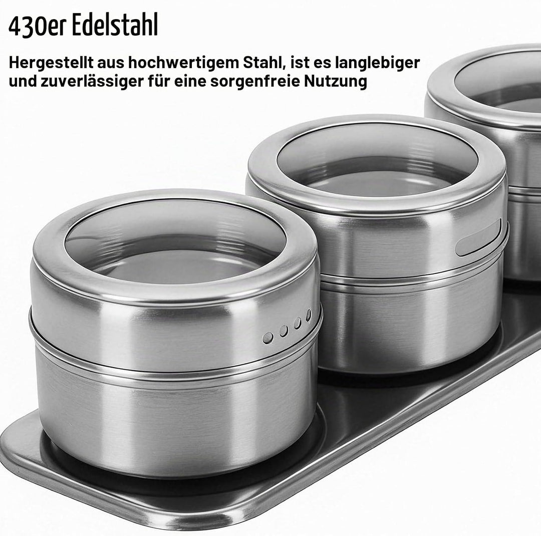 12 Stück Gewürzdosen Magnetisch, 100ml Edelstahl Transparent Top BBQ Gewürzdose, 2-in-1 Gewürzbehält