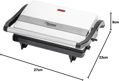 Bestron Kontaktgrill mit Auffangschale, Sandwichmaker mit Cool-Touch-Handgriff, Paninimaker mit Anti