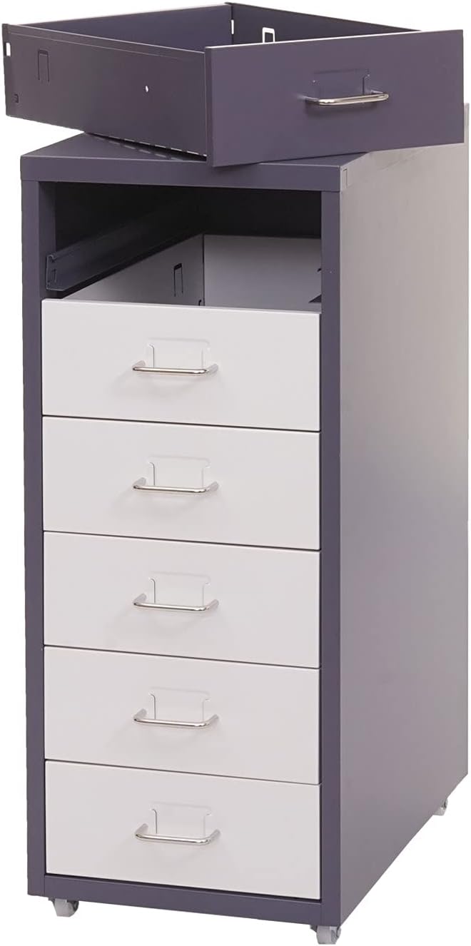 Mendler Rollcontainer Boston T851, Schubladenschrank Stahlschrank, 69x28x41cm 6 Schubladen - dunkelg