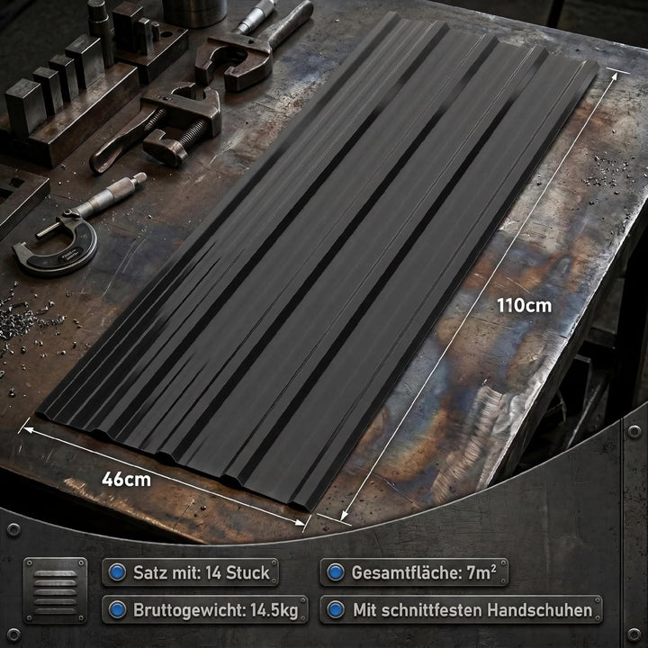 14er Set Trapezblech 110x46cm, 7m² verzinkt Profilblech Dachblech, Wellblech Platten für Dach, für d