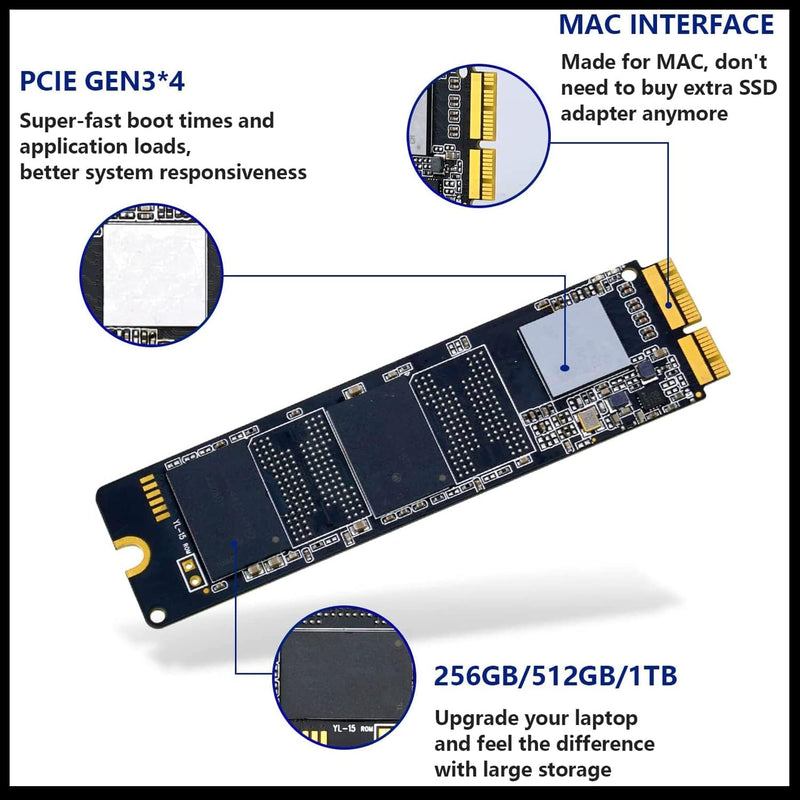 KINGDATA 256GB SSD for MacBook M.2 NVMe PCIe Gen3x4, Internal Solid State Drive Upgrade for MacBook