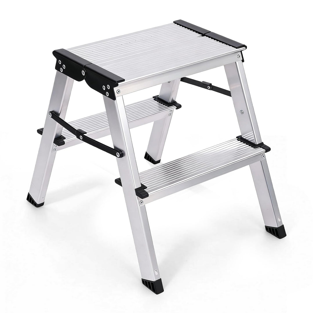 Sekey Klappbare Leiter aus Aluminium 2 Stufen, Aluleiter Beidseitig Begehbar, Klappleiter mit rutsch