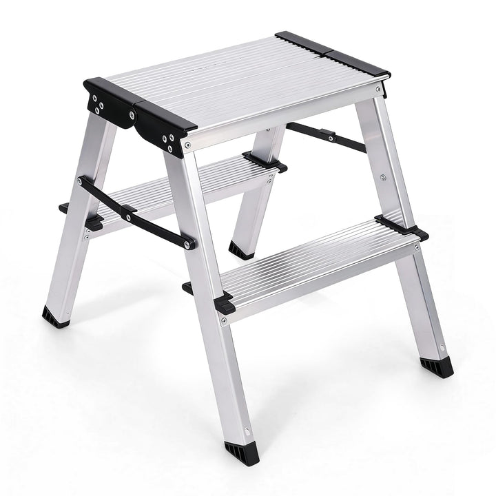 Sekey Klappbare Leiter aus Aluminium 2 Stufen, Aluleiter Beidseitig Begehbar, Klappleiter mit rutsch
