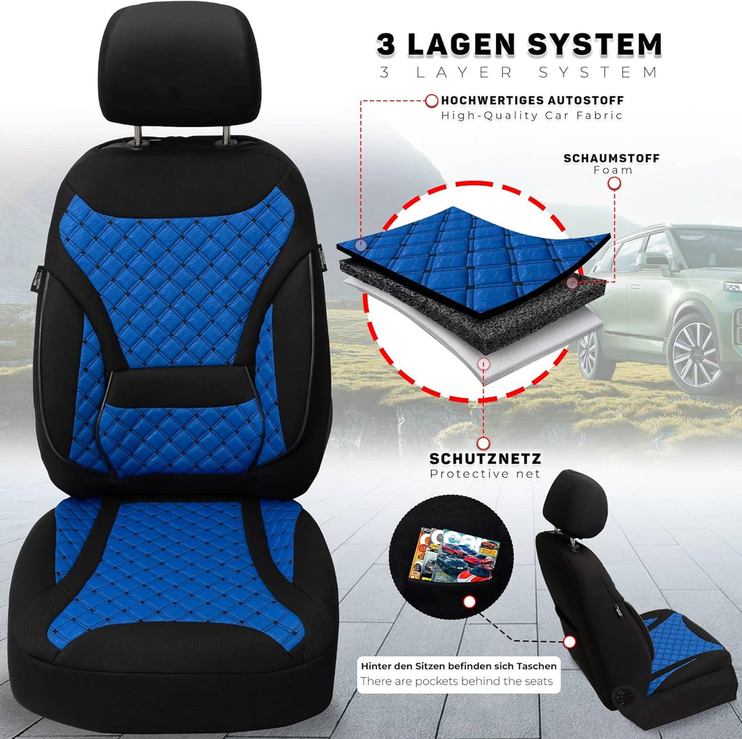 BREMER SITZBEZÜGE Mass Sitzbezüge Schonbezüge für Mercedes B-Klasse W247 ZM6 ZM6 - Schwarz / Blau B-