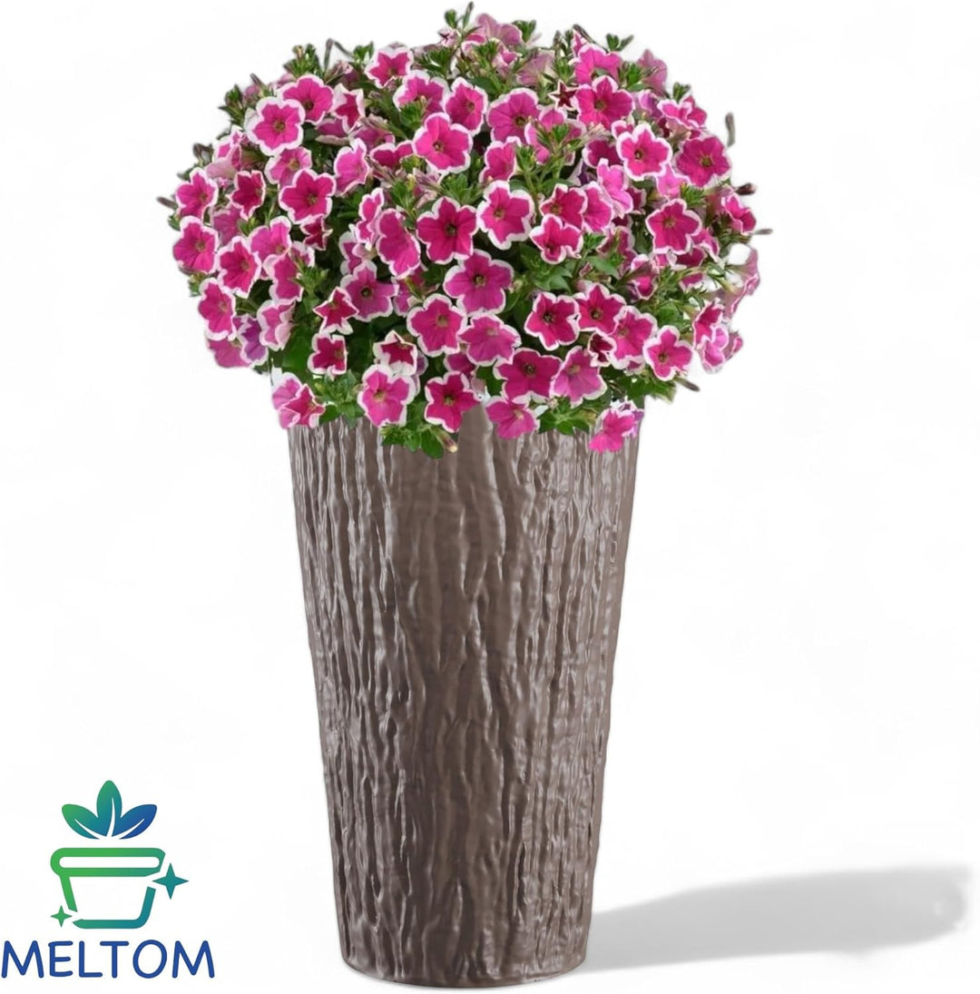MELTOM Blumenkübel Blumentopf Rund Slim Hoch 3D Effekt Dekorativ Pflanzkübel mit Herausnehmbaren Ein