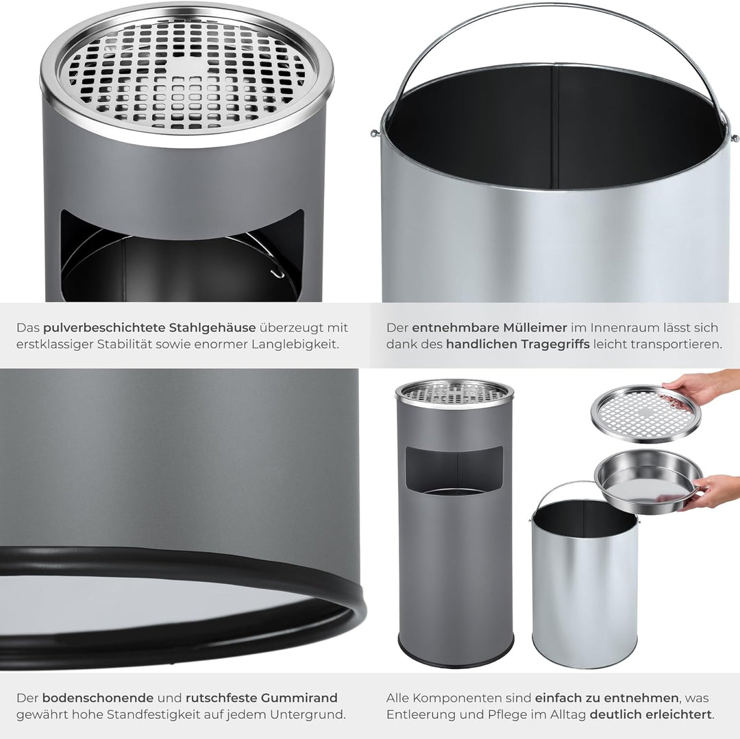 TecTake 30L Standaschenbecher Aschenbecher mit Mülleimer inkl. Inneneimer | Total: Ø 25 x 61 cm - di