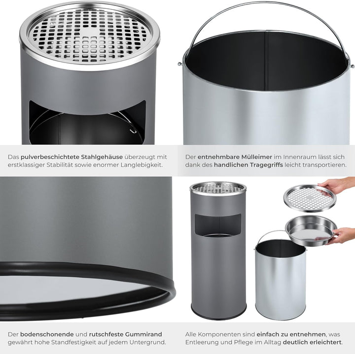TecTake 30L Standaschenbecher Aschenbecher mit Mülleimer inkl. Inneneimer | Total: Ø 25 x 61 cm - di