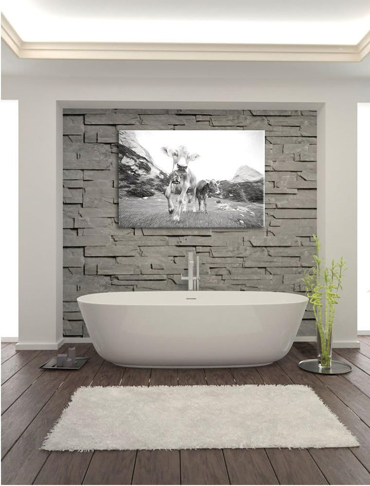 Pixxprint Almkuh auf der Weide Kunst als Leinwandbild/Grösse: 100x70 cm/Wandbild/Kunstdruck/fertig b