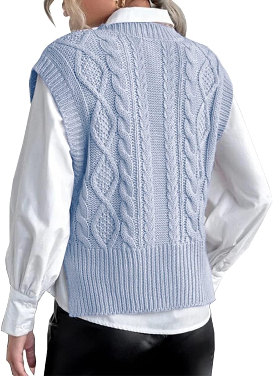 Tongmingyun Pullunder Damen Ärmellos V-Ausschnitt Strick Pullover Basic Strickweste Einfarbig Tank T
