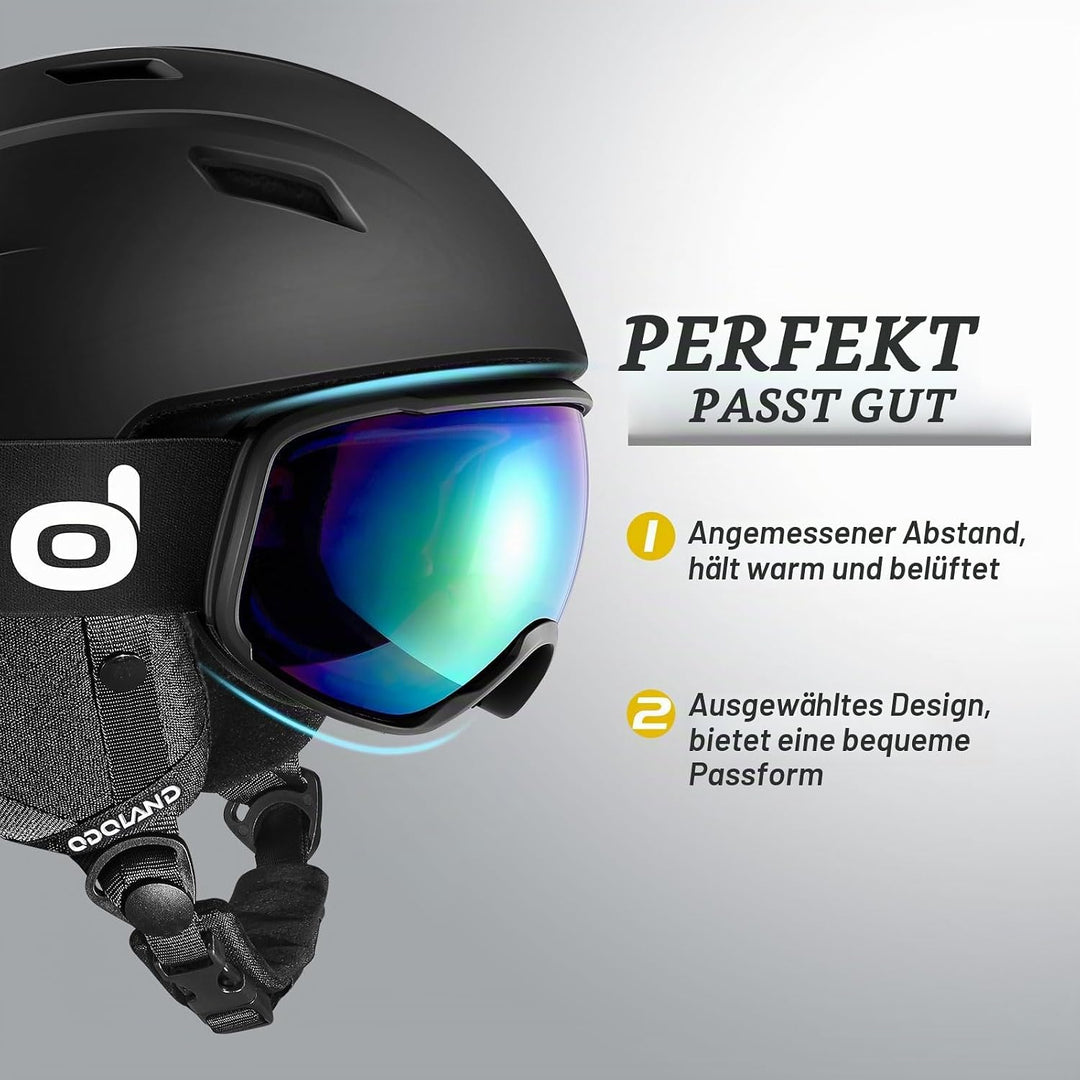 Odoland Skihelm und Skibrille Set Snowboardhelm mit Snowboardbrille für Damen und Herren Ski Goggles