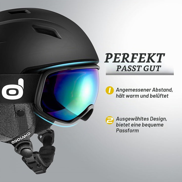 Odoland Skihelm und Skibrille Set Snowboardhelm mit Snowboardbrille für Damen und Herren Ski Goggles