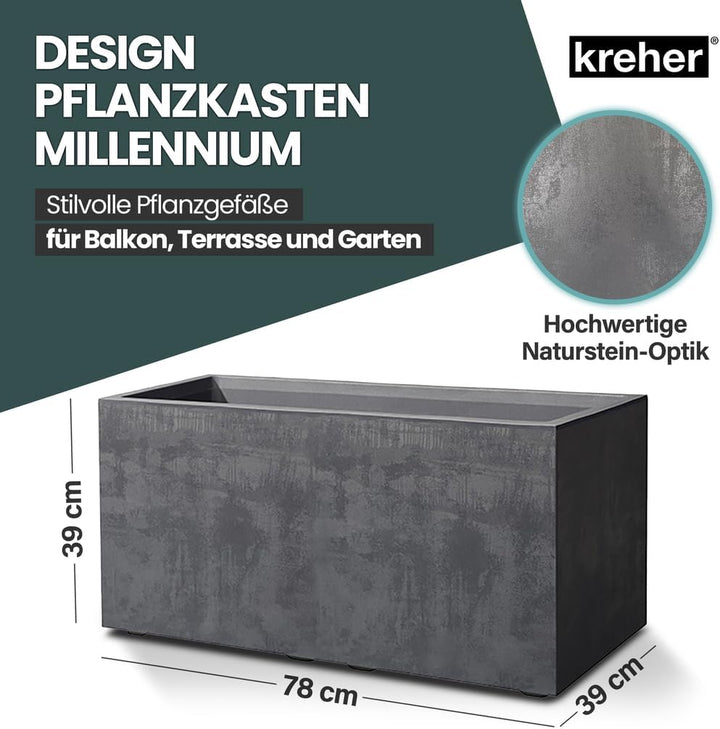 Kreher XL Pflanzkasten Millennium in verschiedenen Formaten und Farben. Tolle Naturstein Optik in Br