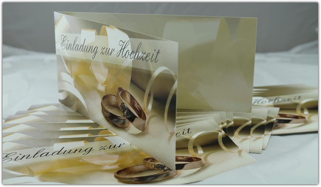 100 Stück Einladungskarten zur Hochzeit (EKT-105) Format DIN lang Einladungen Ringe Trauung Feier