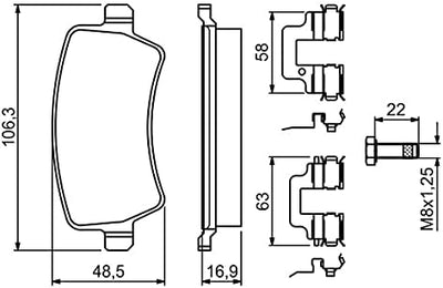 Bosch BP1120 Bremsbeläge - Hinterachse - ECE-R90 Zertifizierung - vier Bremsbeläge pro Set