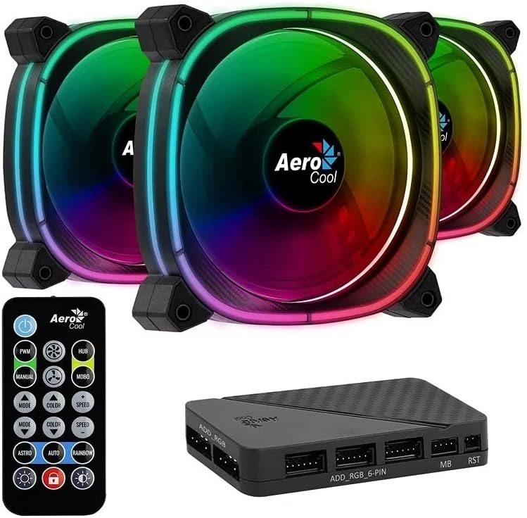 Aerocool Astro 12 Pro Bundle – 3x ARGB Fans 120mm, 1x H66F RGB Hub, Omni ARGB Lighting and 18 LEDs,