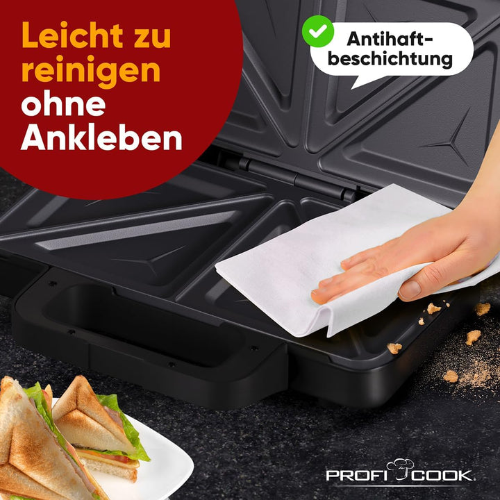 ProfiCook® Sandwichmaker | extra grosse Sandwichplatten für XXL-Toastscheiben | Antihaftbeschichtung