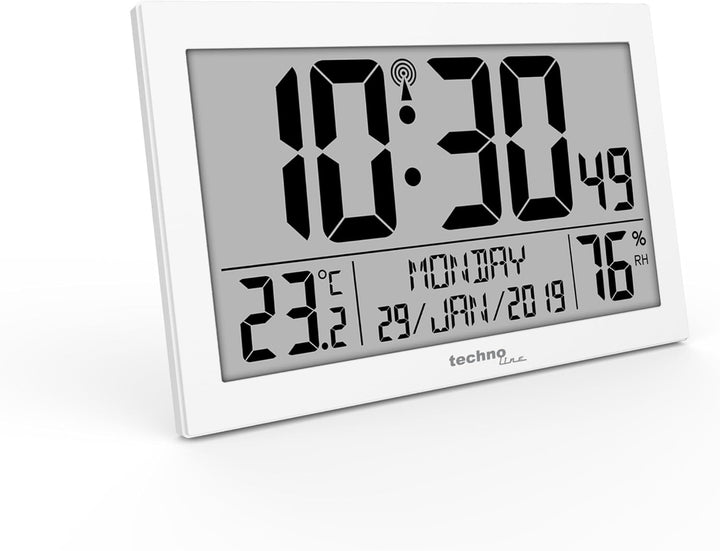Technoline WS 8016 Moderne, Digitale Funk-Wand-Uhr mit Temperaturanzeige, Kuststoff, weiss, 225 x 14