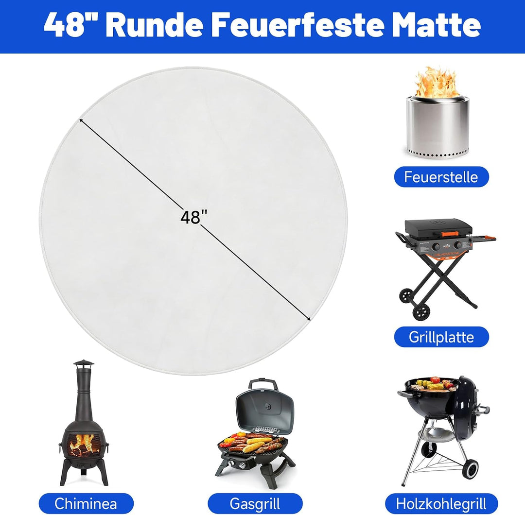 Qivine 120cm/48 Zoll Grillmatte Bodenschutz Rund Hitzebeständig bis 2000°F Silber 120 x 120 x 0.1 cm