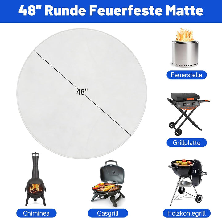 Qivine 120cm/48 Zoll Grillmatte Bodenschutz Rund Hitzebeständig bis 2000°F Silber 120 x 120 x 0.1 cm