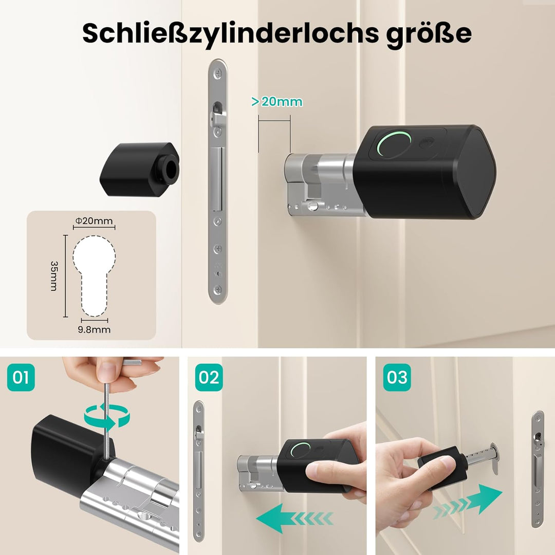 AVATTO Smart Türschloss mit Fingerabdruck und Passwort für 60-90mm Tür, Schliesszilinder Länge ist e