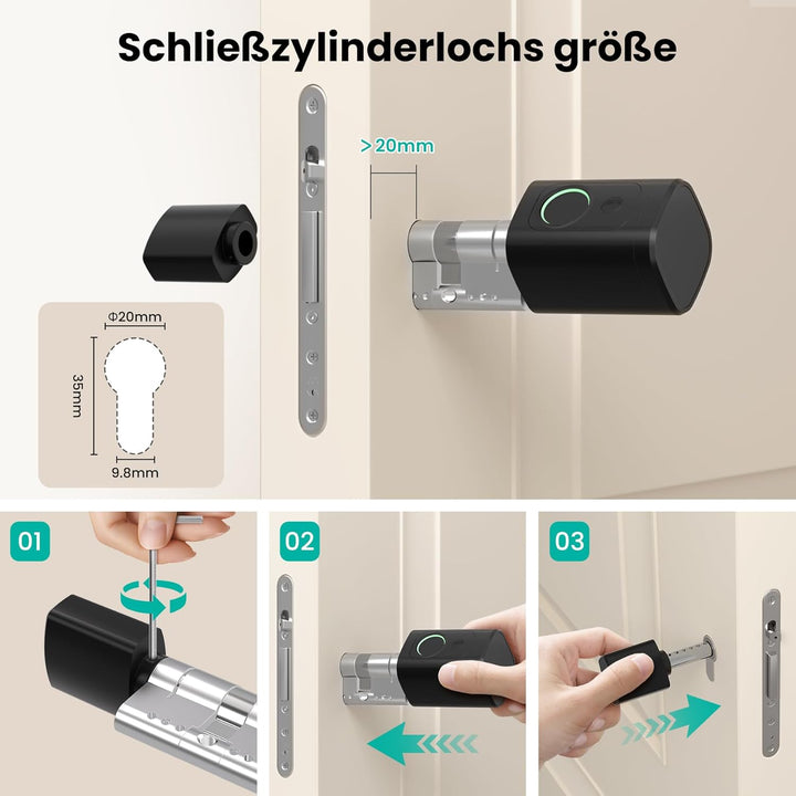 AVATTO Smart Türschloss mit Fingerabdruck und Passwort für 60-90mm Tür, Schliesszilinder Länge ist e