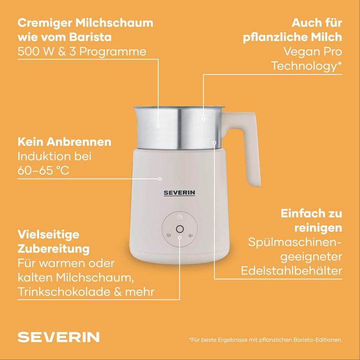 SEVERIN SPUMA Lite Design Induktions-Milchaufschäumer, elektrischer Milchschäumer mit Edelstahl-Milc