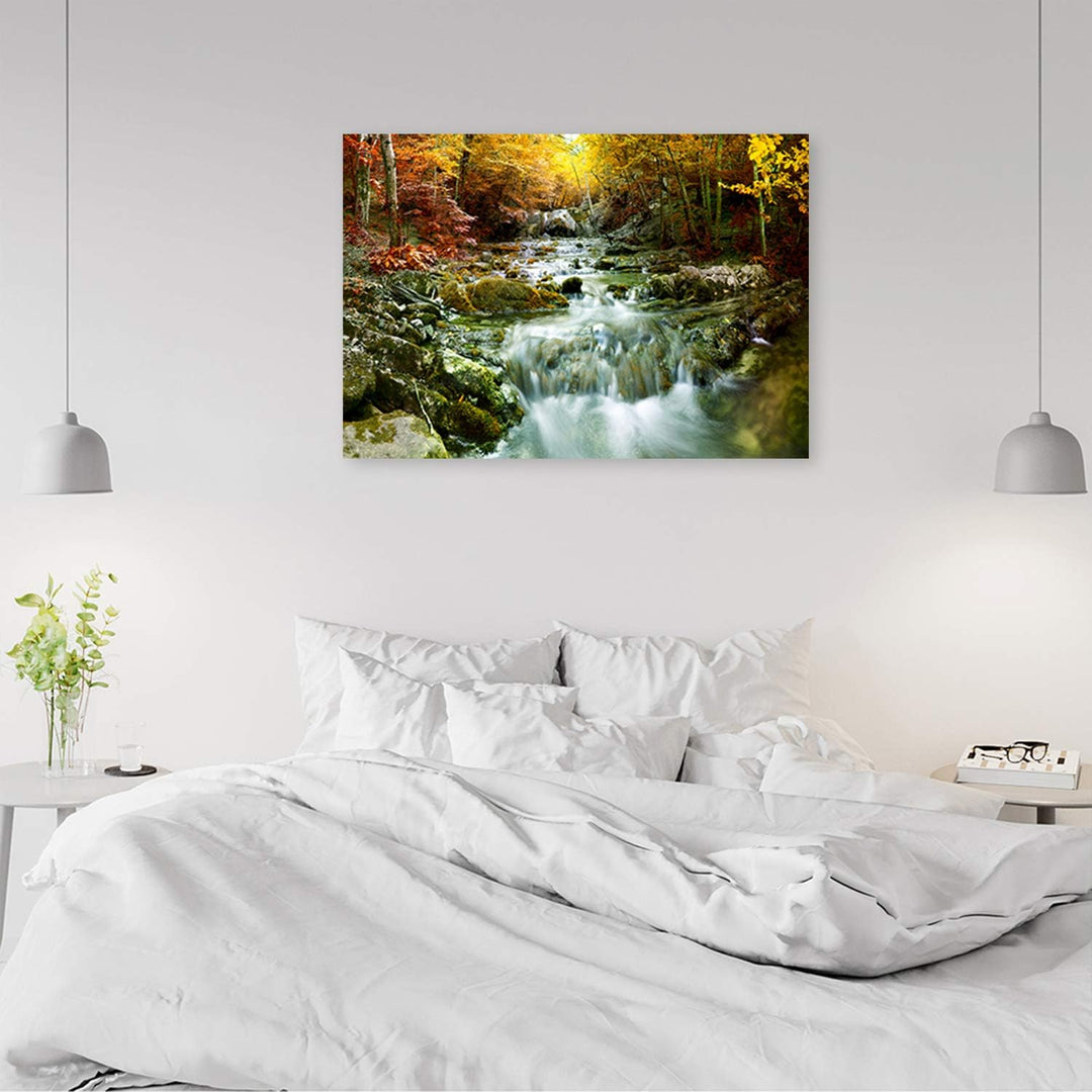 Feeby Wanddeko Bach Bild Kunstdruck modern Wald Gelb 80x60 cm