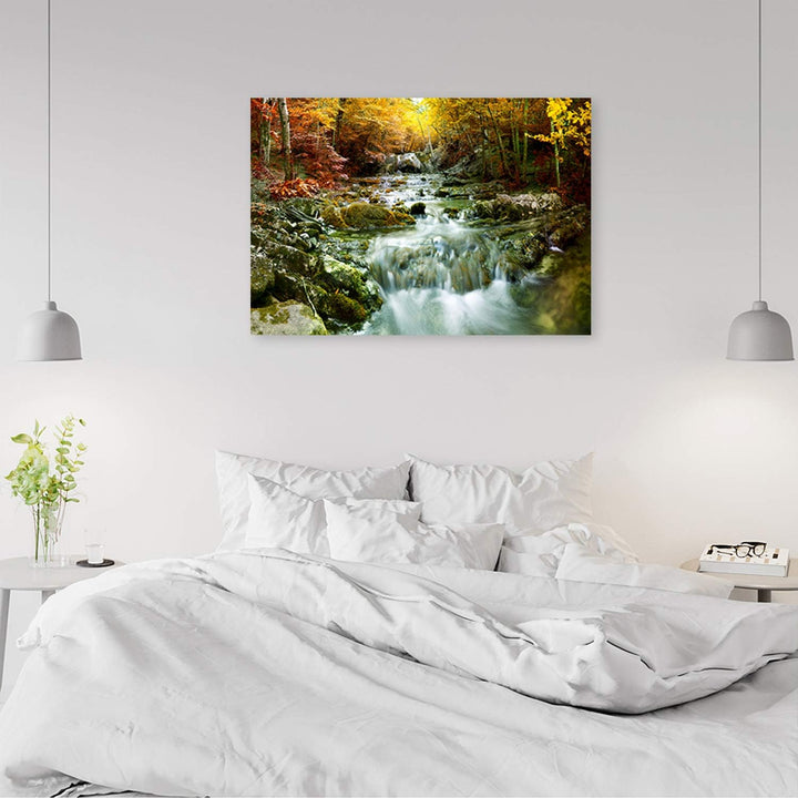 Feeby Wanddeko Bach Bild Kunstdruck modern Wald Gelb 80x60 cm