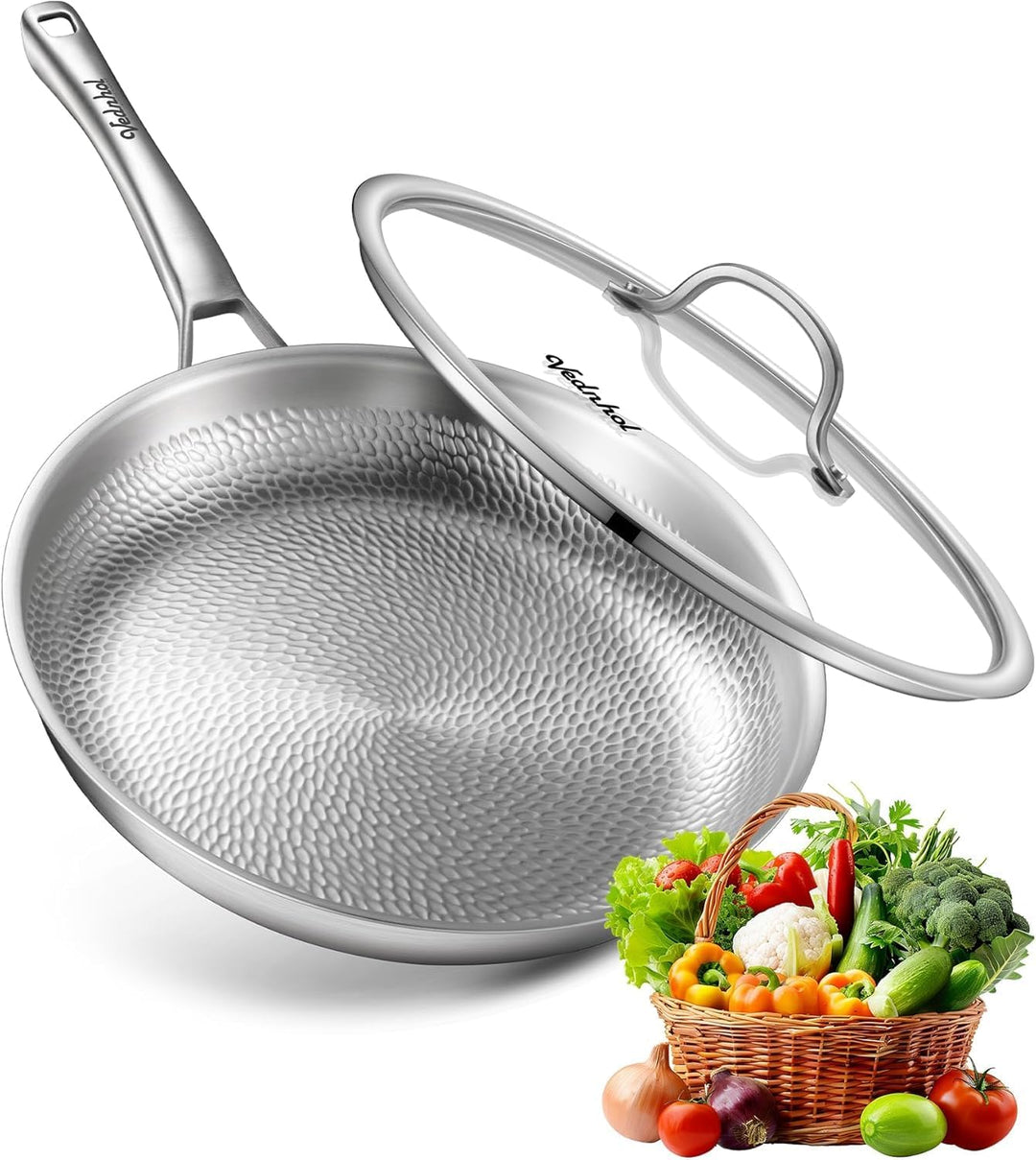 SNOWCLAD Titan Pfanne 30cm mit Deckel, Titan Pfanne Unbeschichtet, Bratpfanne für Induktion, PFOA/PF